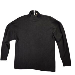 St. John Sportswear Sweater Womens M Black Top Mock Neck Back Zip USA Minimalist